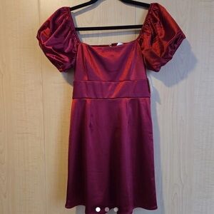 Altard State satin Red Puff Sleeve Dress